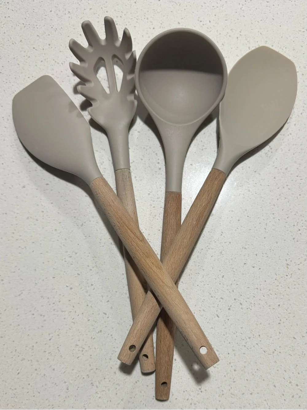 Neutral Silicone & Wood Kitchen Utensil Set - 4 Pieces